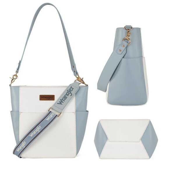 WG67-9182 Wrangler 2 Tone Color Block Shoulder Bag/Crossbody -White-Blue - Picture 1 of 4